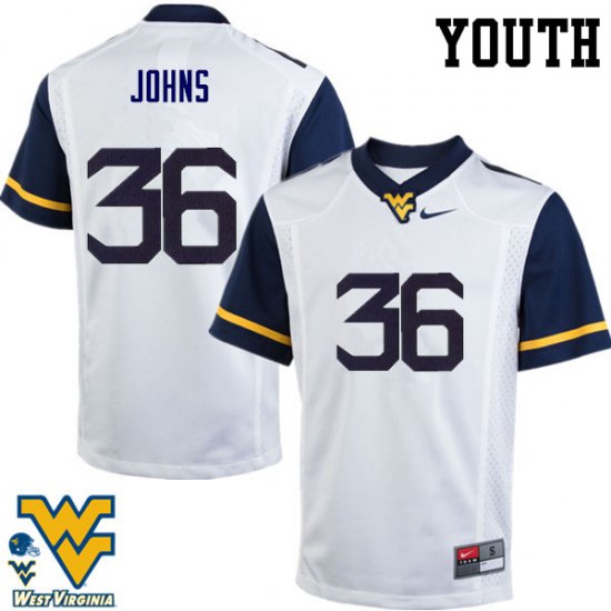 Youth West Virginia Mountaineers NCAA #36 Ricky Johns White Authentic Nike Stitched College Football Jersey BC15N54OR